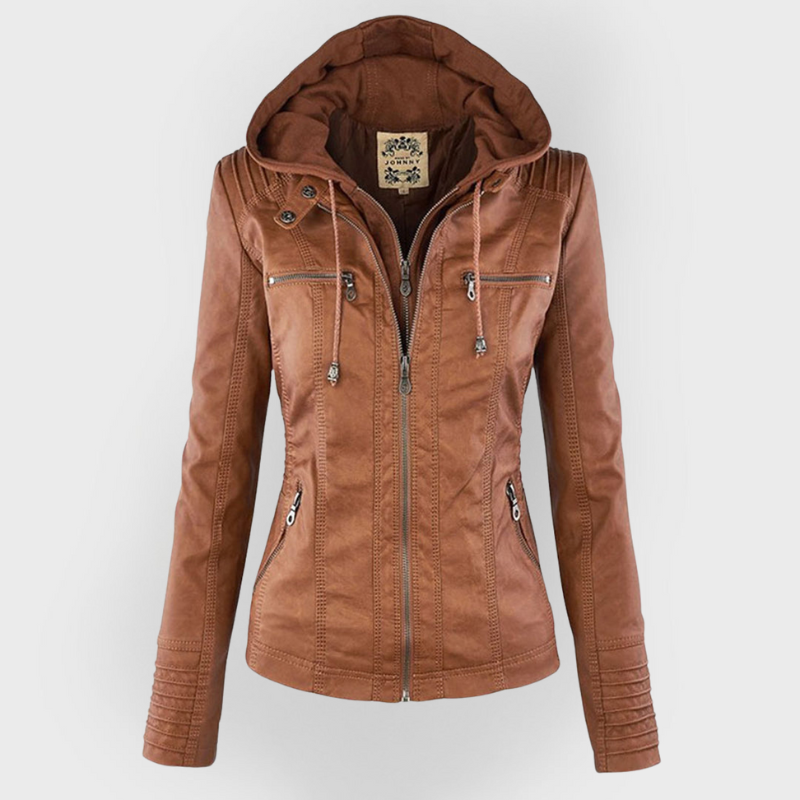 Cecille – Modern Leather Jacket with Hood