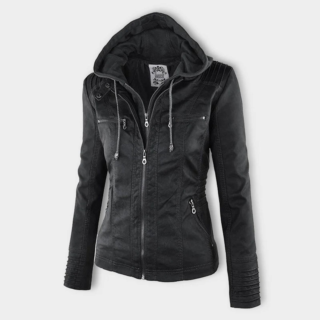 Cecille – Modern Leather Jacket with Hood