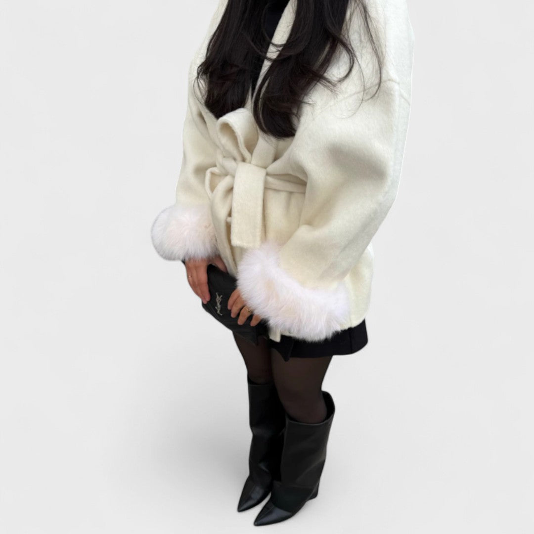 Catriona – Elegant Wool Coat with Faux Fur Details